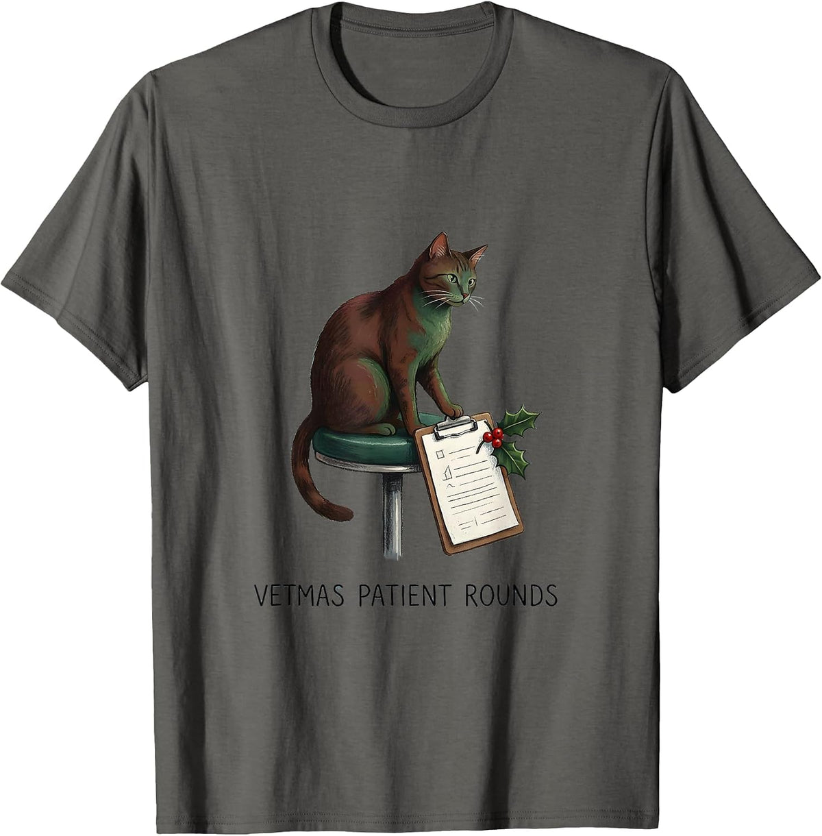 Vetmas Patient Rounds Funny Veterinarian Christmas Vet Tech T-Shirt - Asphalt Grey