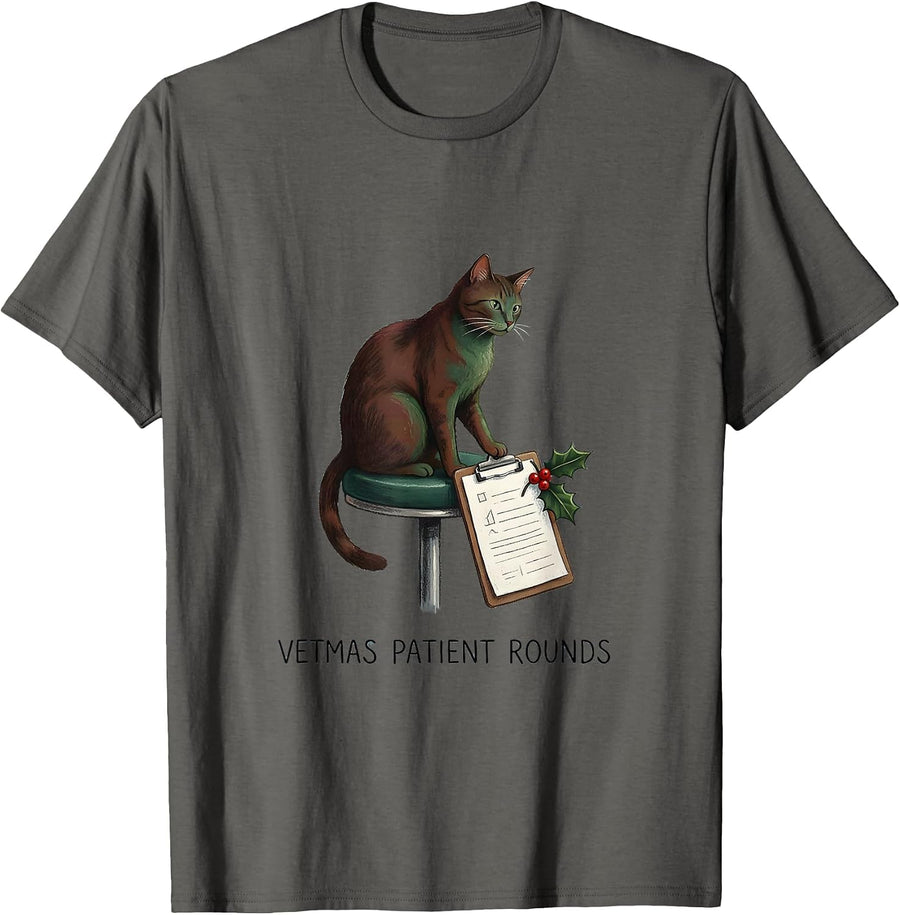 Vetmas Patient Rounds Funny Veterinarian Christmas Vet Tech T-Shirt - Asphalt Grey