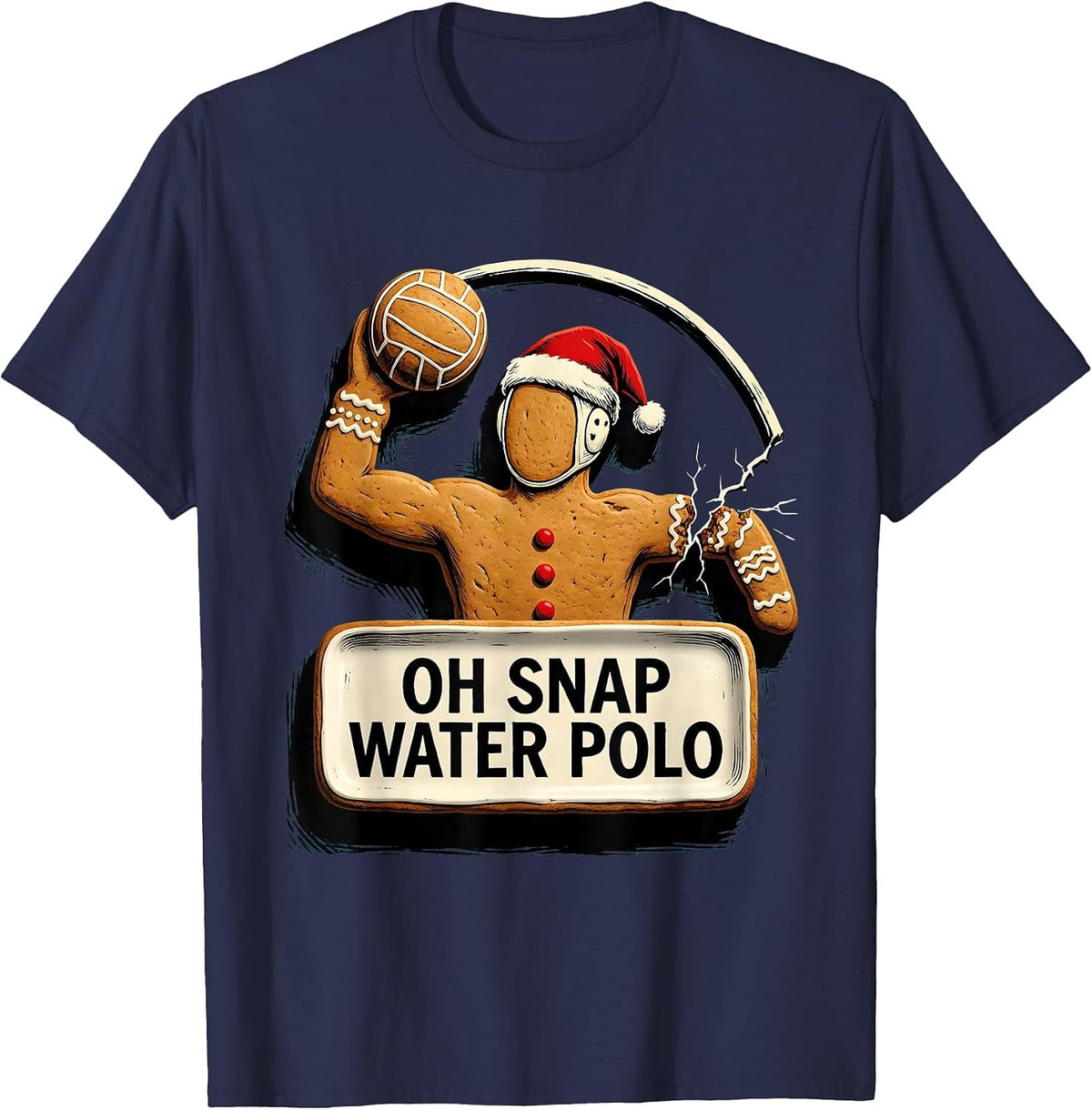 Men's Oh Snap Water Polo Funny Gingerbread Man Christmas Water T-Shirt - Navy Blue