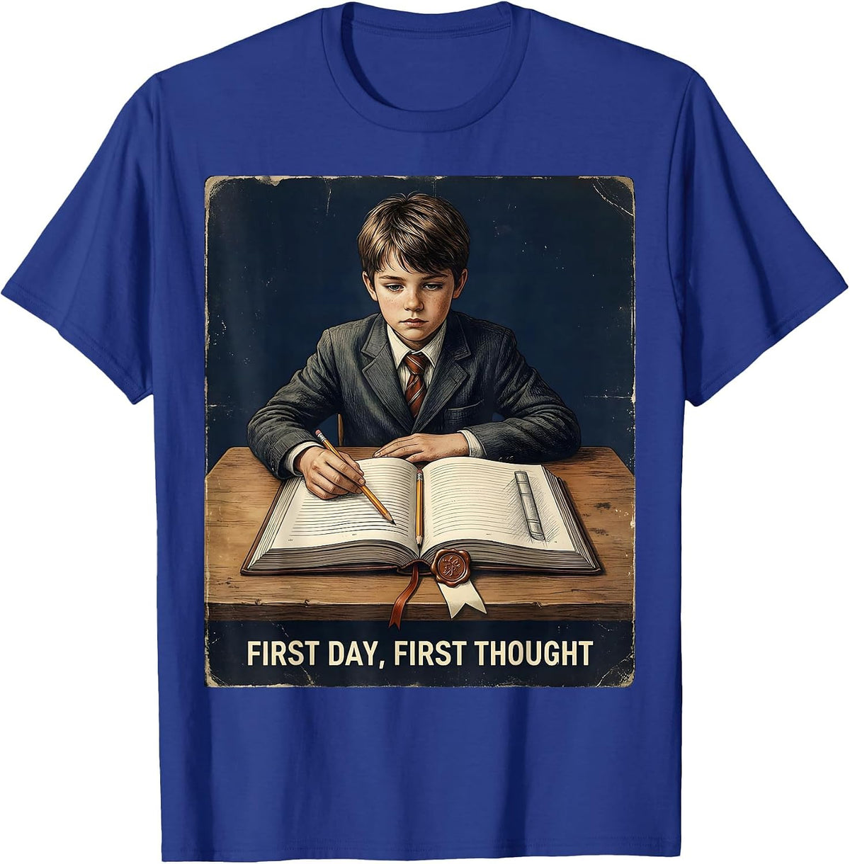 First Day, First Thought Vintage English Teacher T-Shirt - Royal Blue