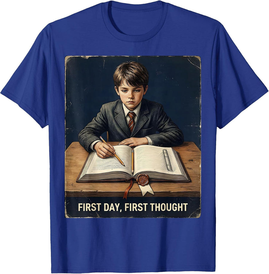 First Day, First Thought Vintage English Teacher T-Shirt - Royal Blue