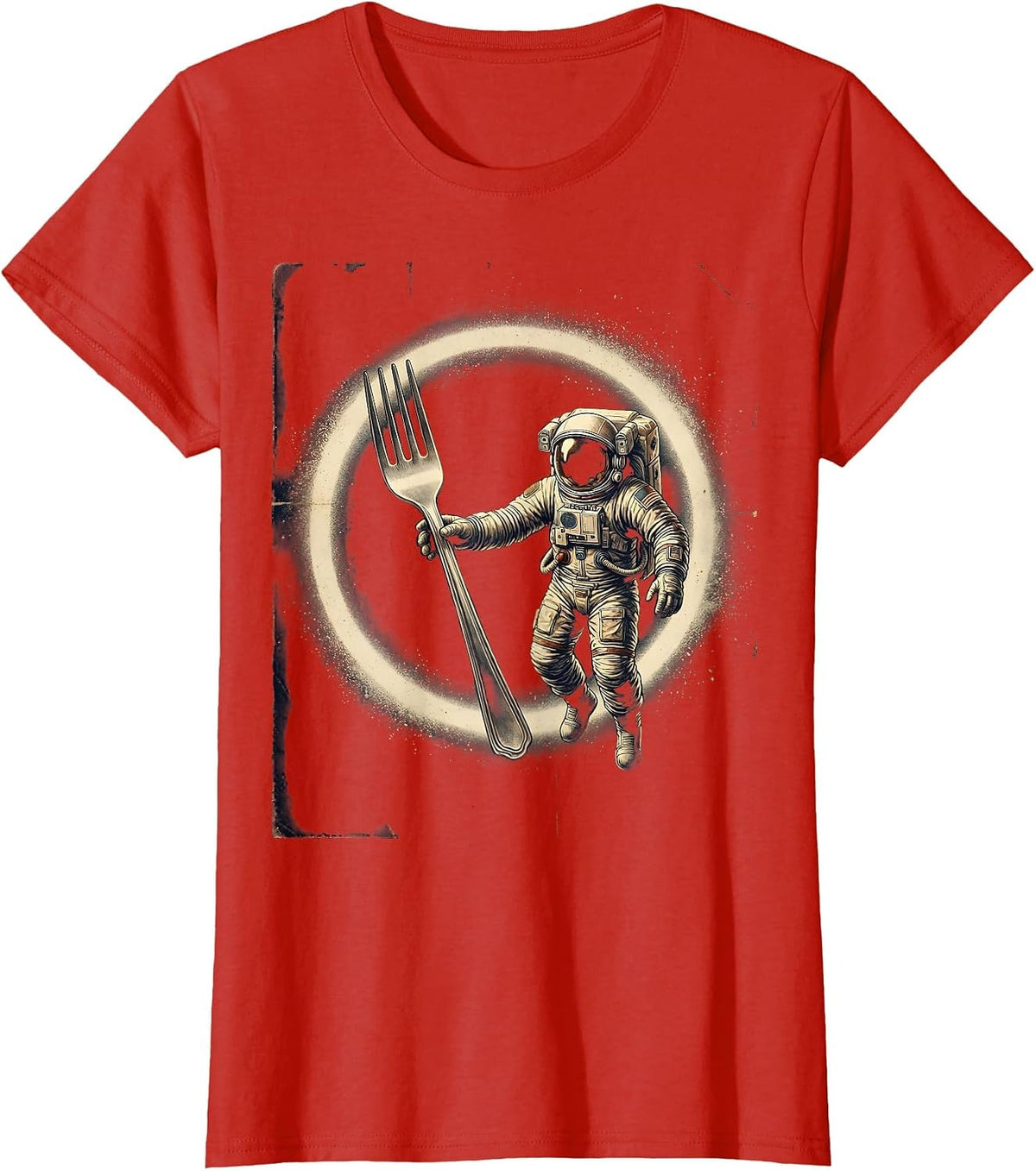 Astronaut Floating With Giant Wishbone Space Art T-Shirt - Red