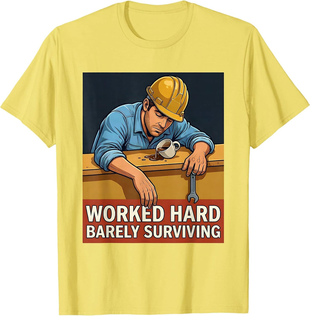 Men's Worked Hard Barely Surviving Labor Day Design T-Shirt - Lemon Yellow