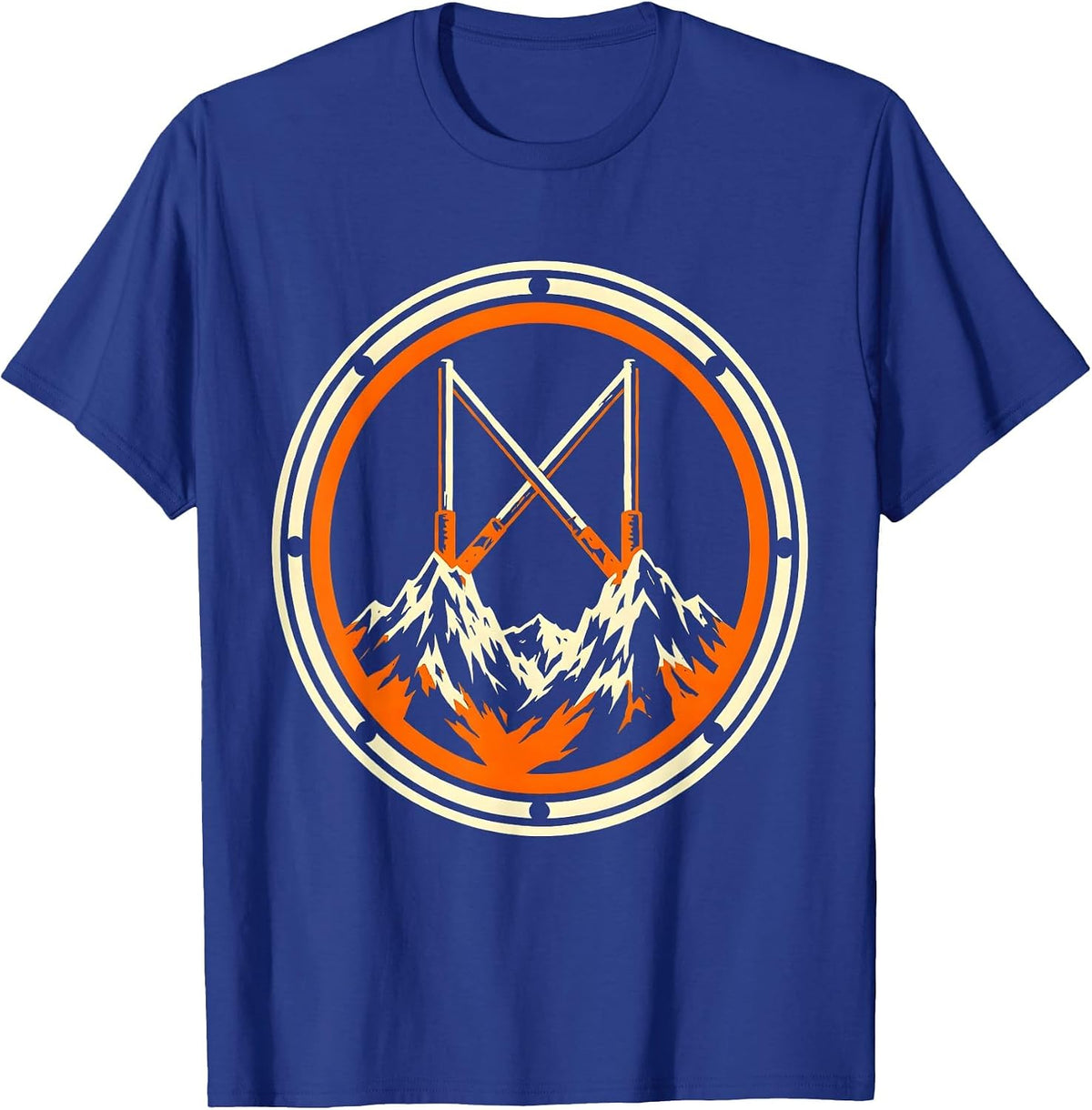 Rugby Posts Mountain Peaks Graphic Design T-Shirt - Royal Blue
