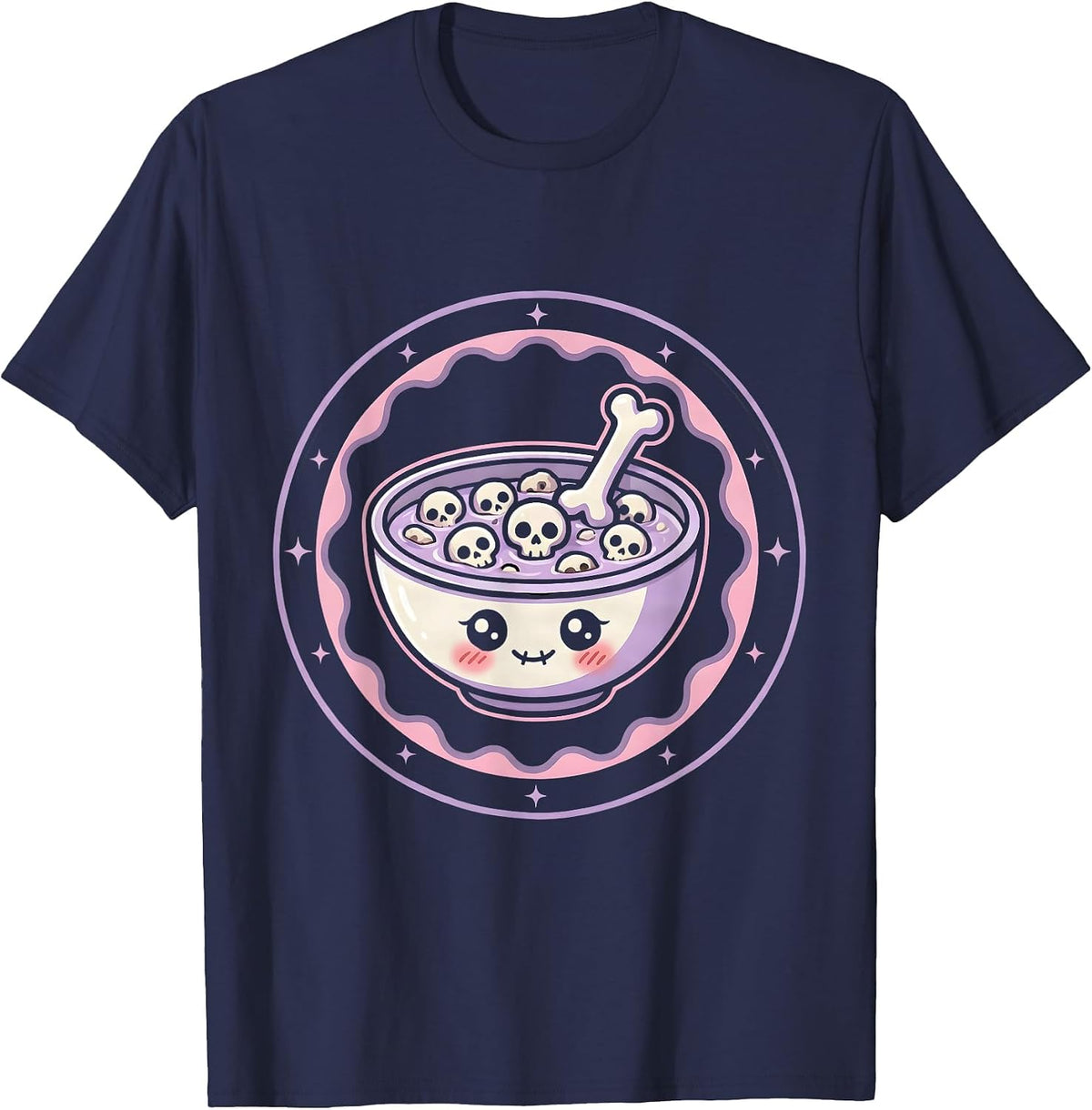 Men's Cereal Killer Skull Flakes Graphic Design T-Shirt - Navy Blue