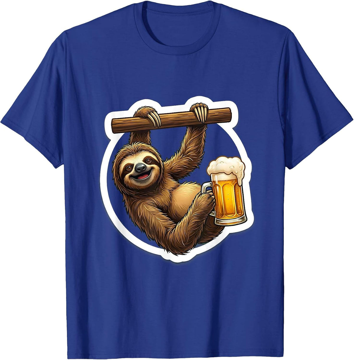 Funny Sloth Hanging at the Bar Beer Lover T-Shirt - Royal Blue