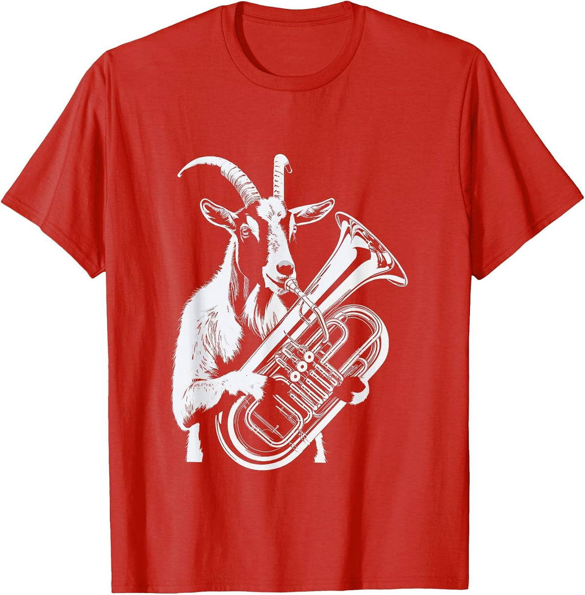 Goat Playing Tuba Music Animal Fun T-Shirt - Red