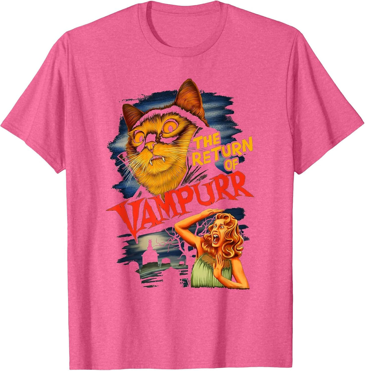 Funny Cat The Return of Vampurr Kitten T-Shirt - Pink Heather