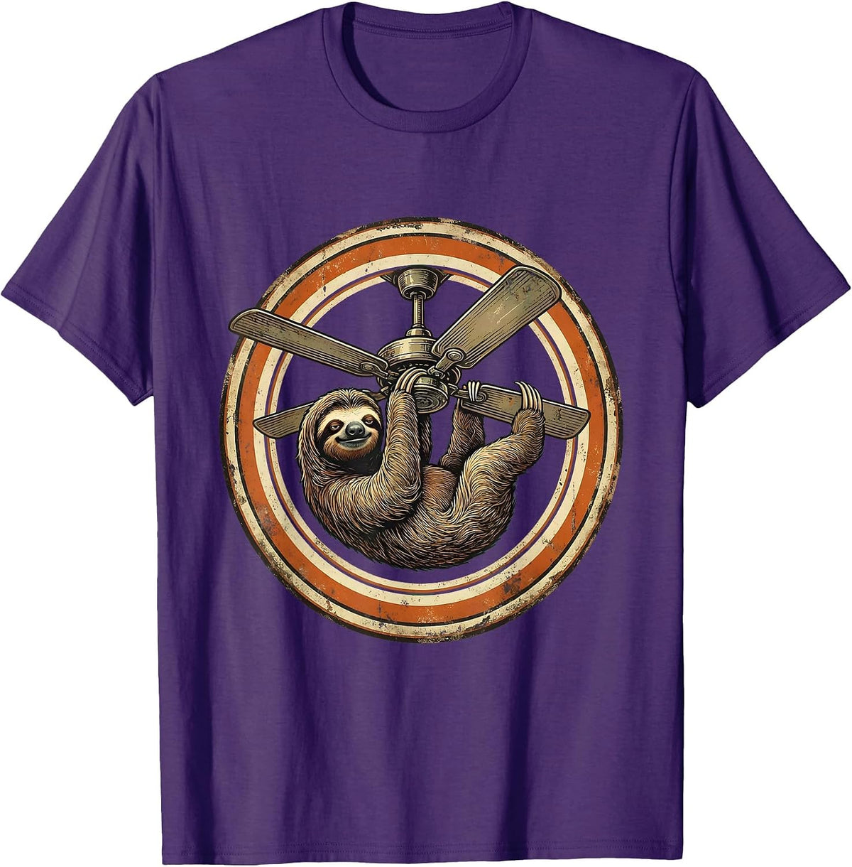 Men's Lazy Sloth Hanging From Ceiling Fan Blades T-Shirt - Purple