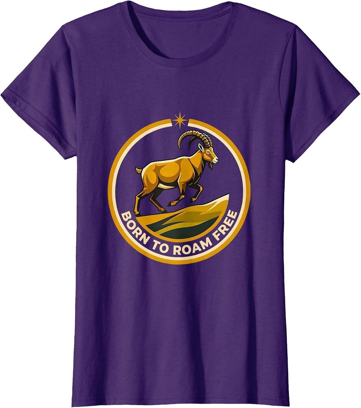 Women's Born to Roam Free Wild Goat Nature Design T-Shirt - Purple