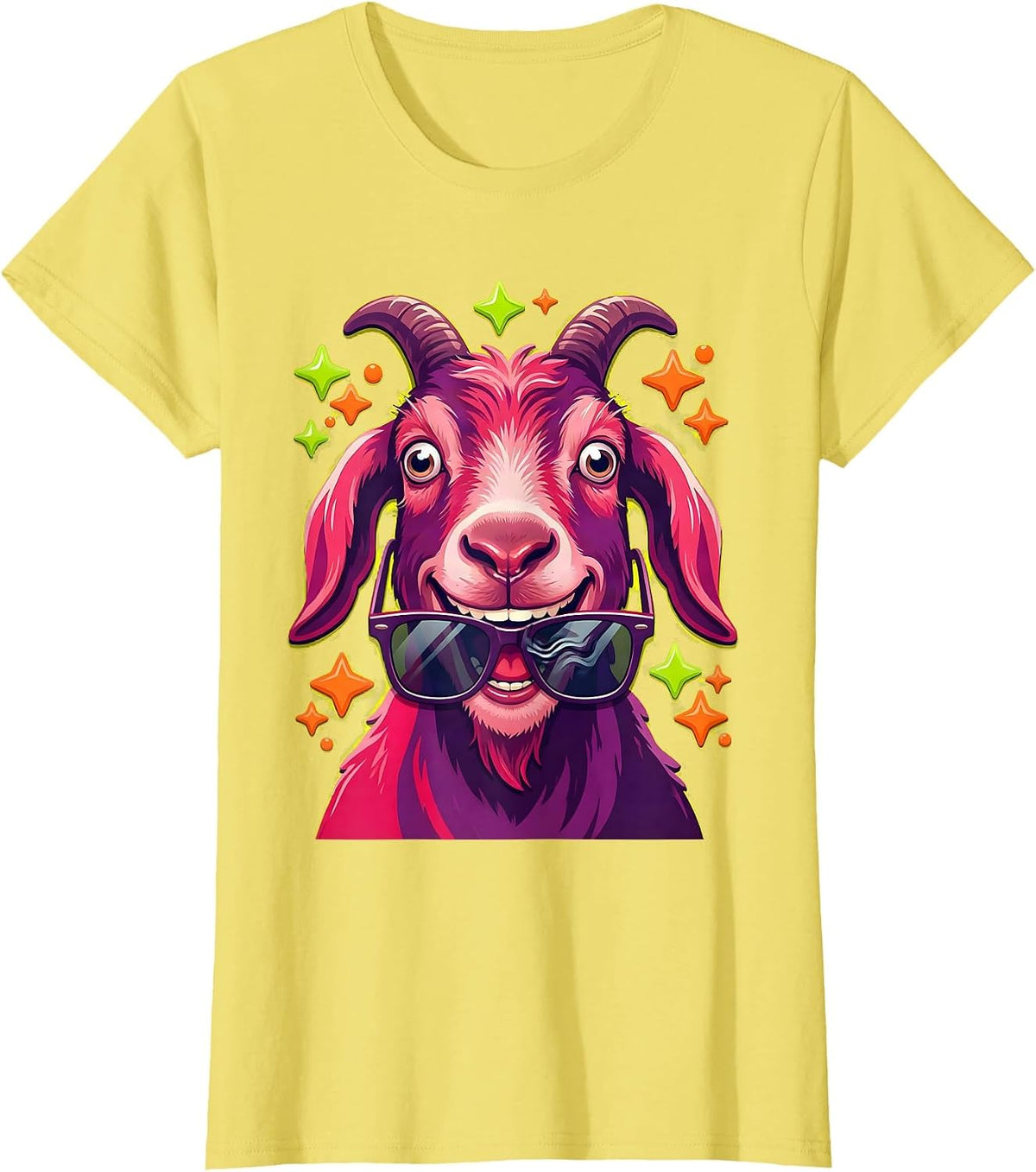 Derpy Goat Eating Sunglasses Funny Animal T-Shirt - Lemon Yellow