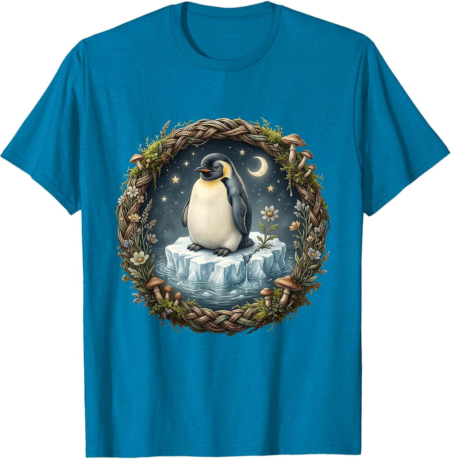 Penguin on Melting Iceberg Climate Art T-Shirt - Sapphire Blue