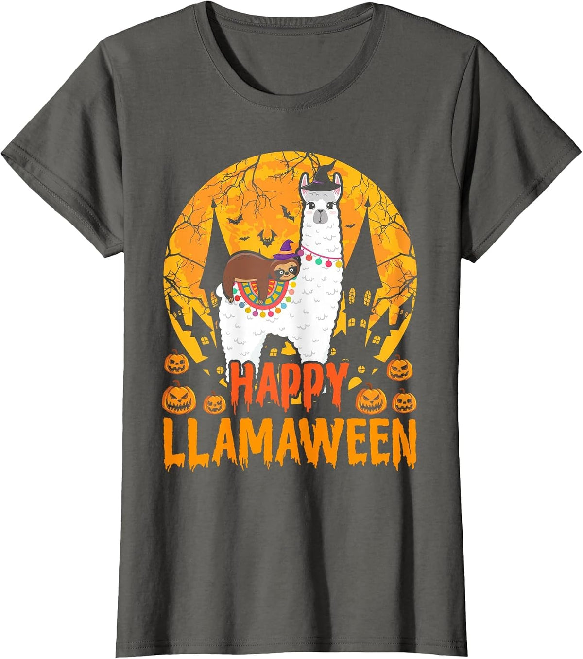 Happy Llamaween Llama Sloth Halloween Costume T-Shirt - Asphalt Grey