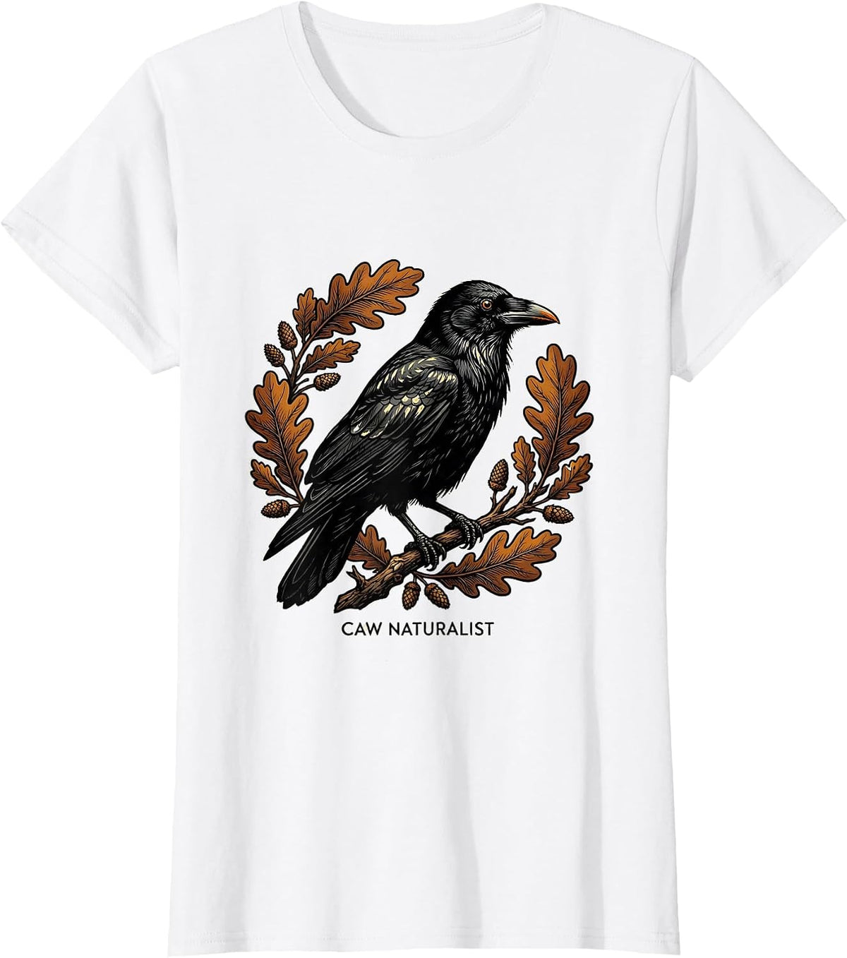 Caw Naturalist Bold Crow Bird Gothic Nature Art T-Shirt - White