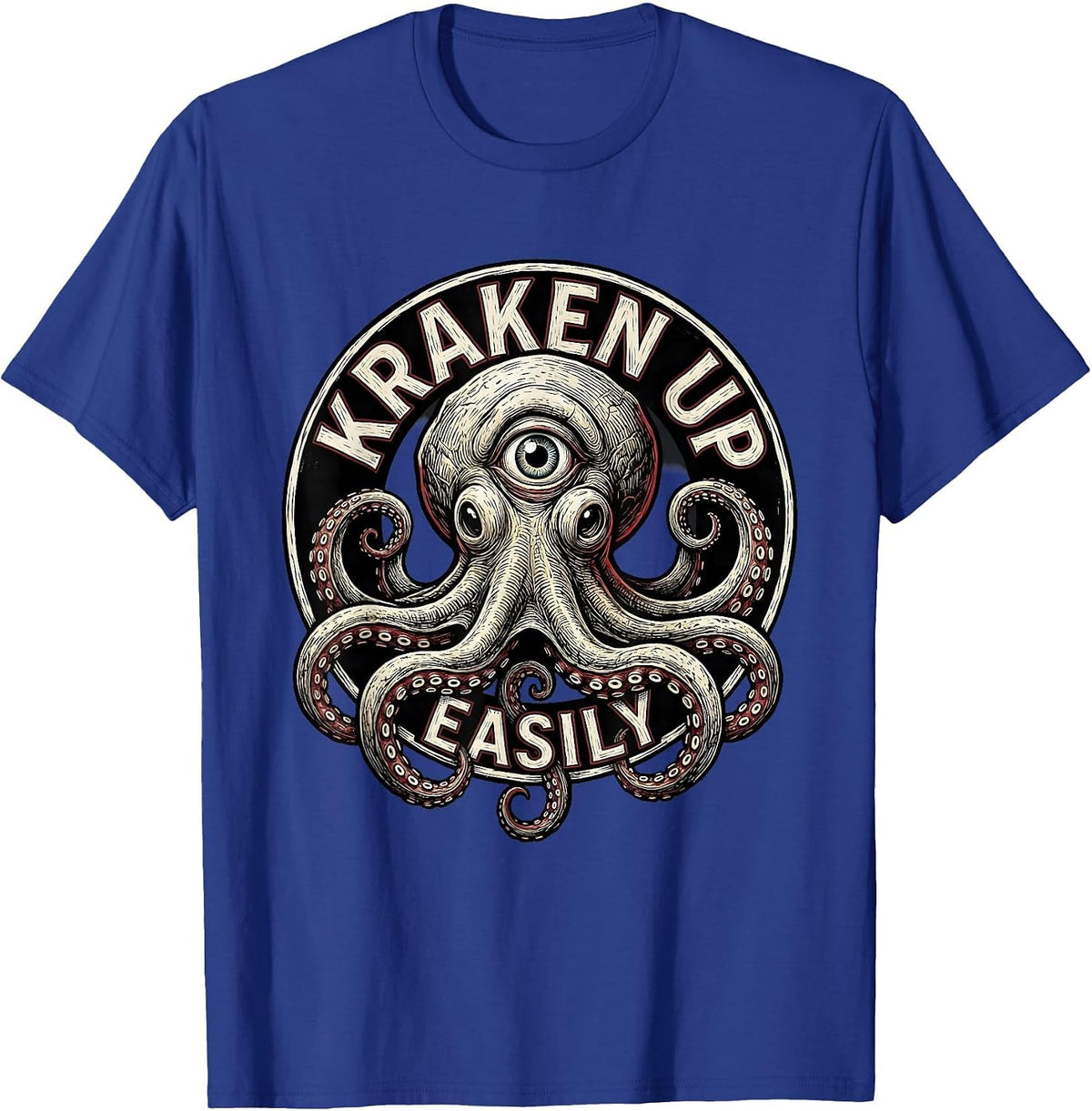Kraken Up Easily Playful Woodcut Engraving Octopus Lover T-Shirt - Royal Blue