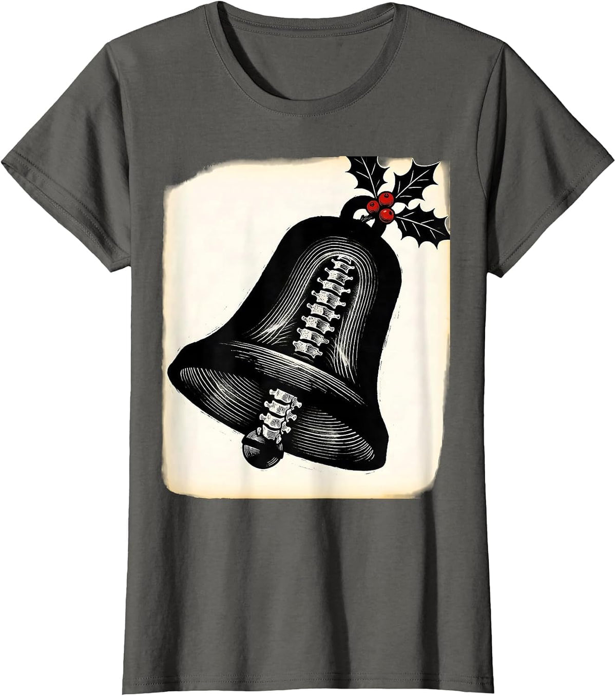 Women's Diagonal Radiographic Christmas Bell Radiology Tech Humor T-Shirt - Asphalt Grey