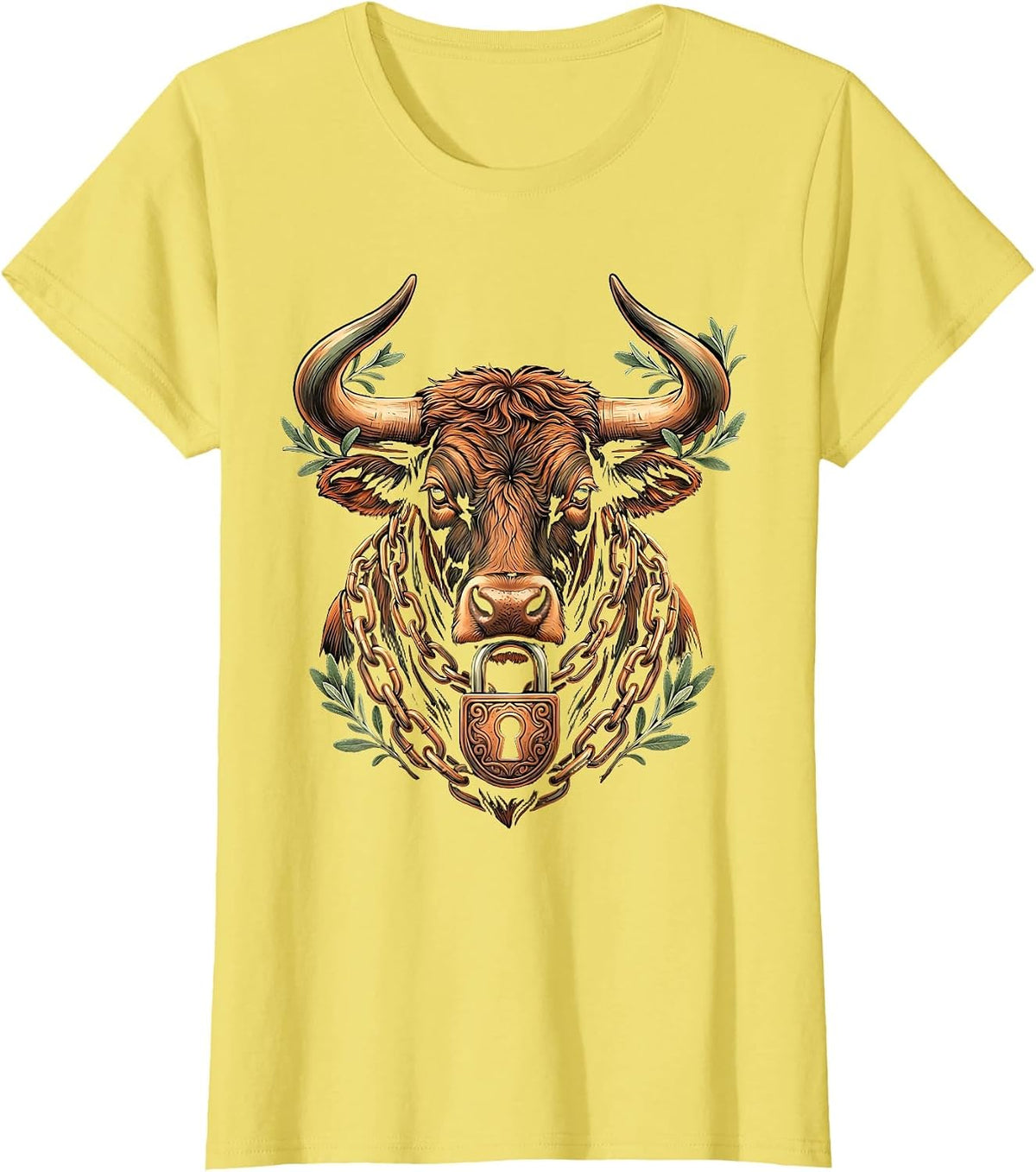 Chained Bull Graphic Tee - Gender Keeper Design T-Shirt - Lemon Yellow