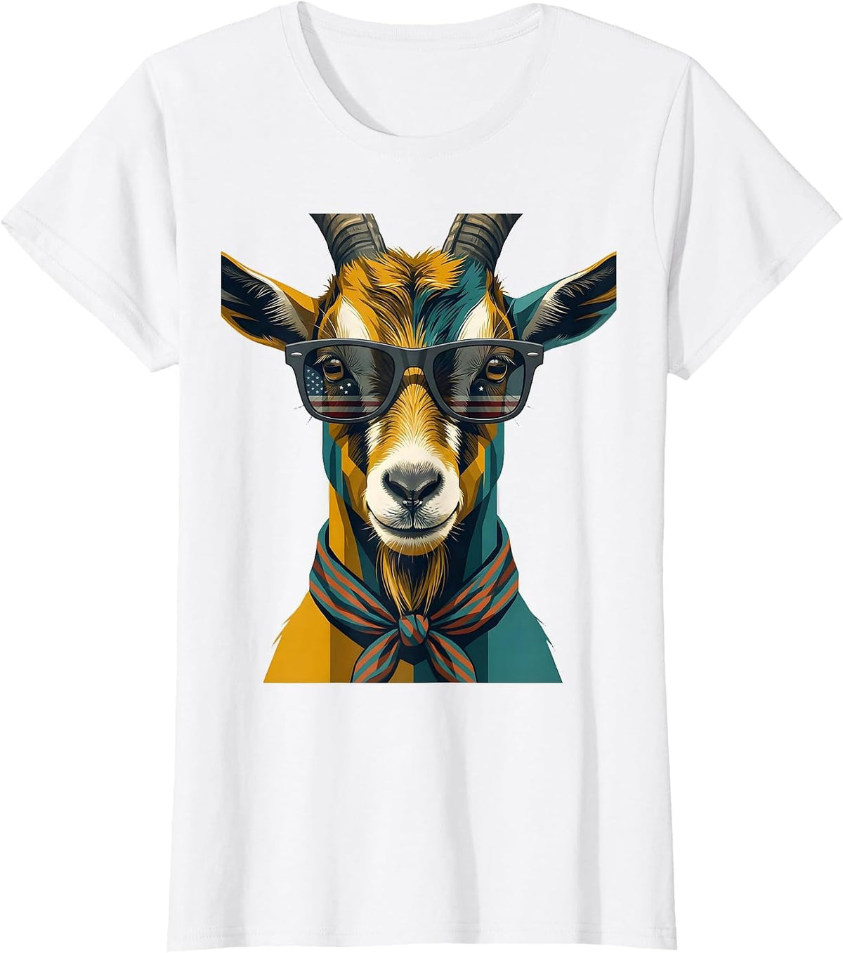 Women's Goat Sunglasses Midcentury Modern Animal Humor T-Shirt - White