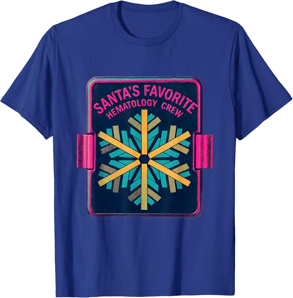 Santa's Favorite Hematology Crew Risograph Lab Tech T-Shirt - Royal Blue