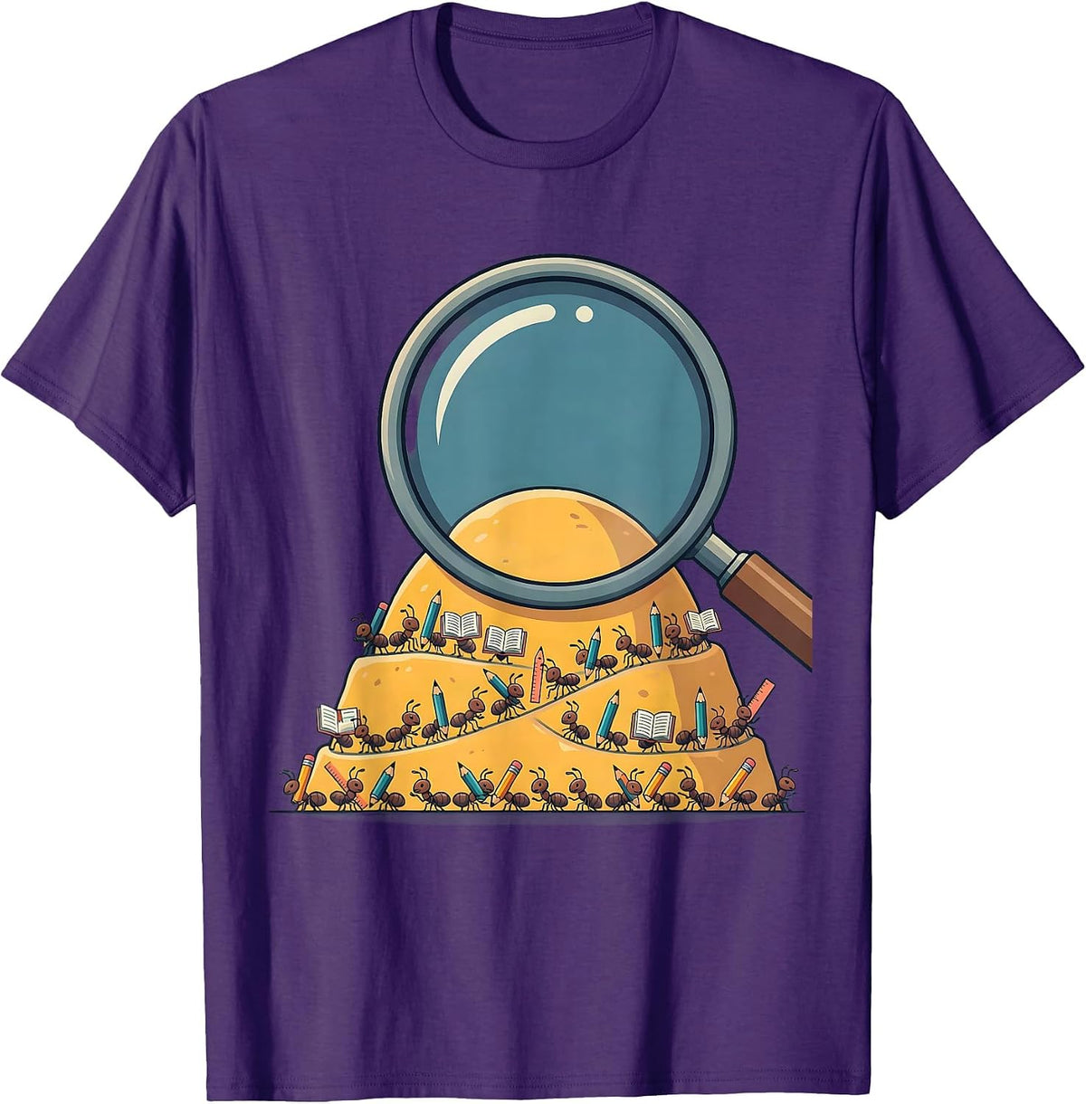 Men's Third Grade Teacher Magnifying Glass Ant Hill T-Shirt - Purple