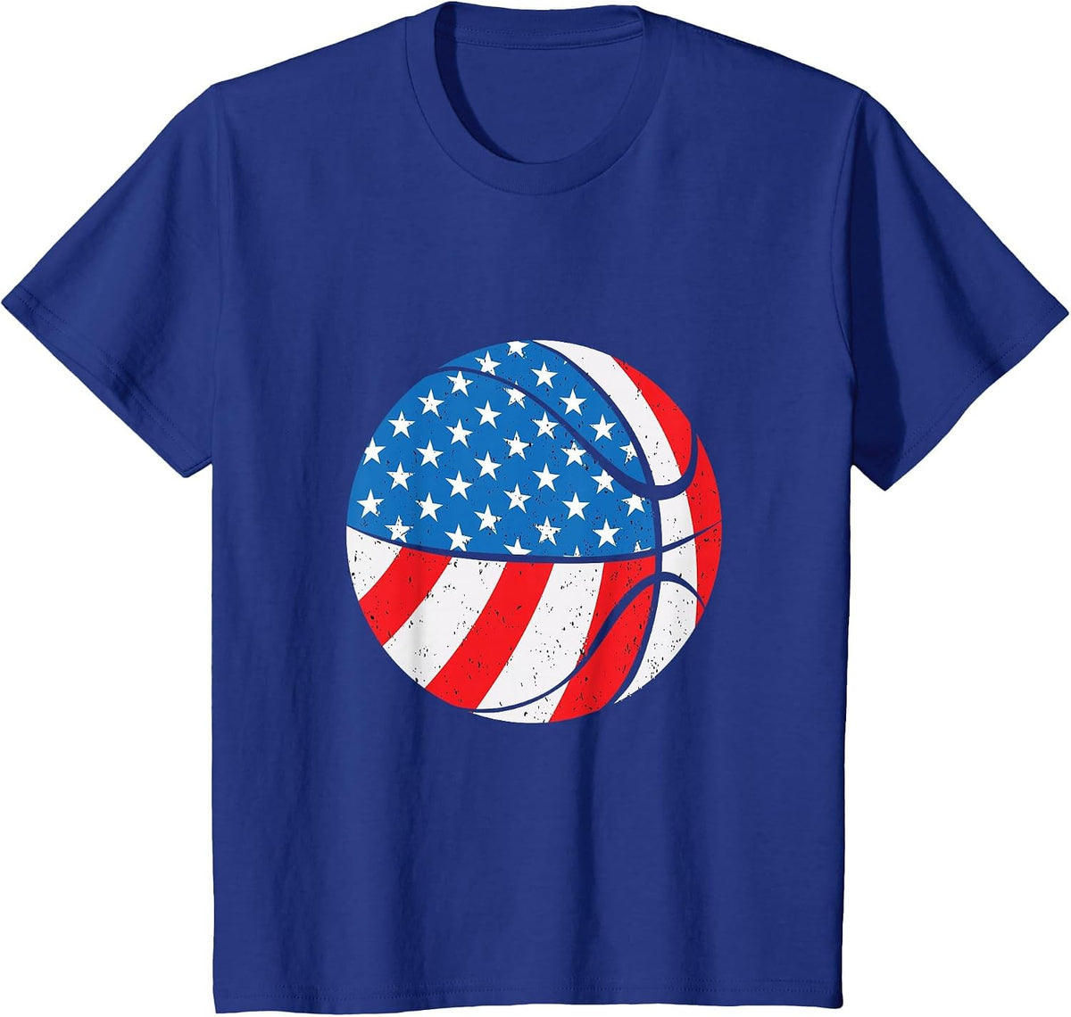 Basketball Ball 4th of July American Flag Patriotic T-Shirt - Royal Blue