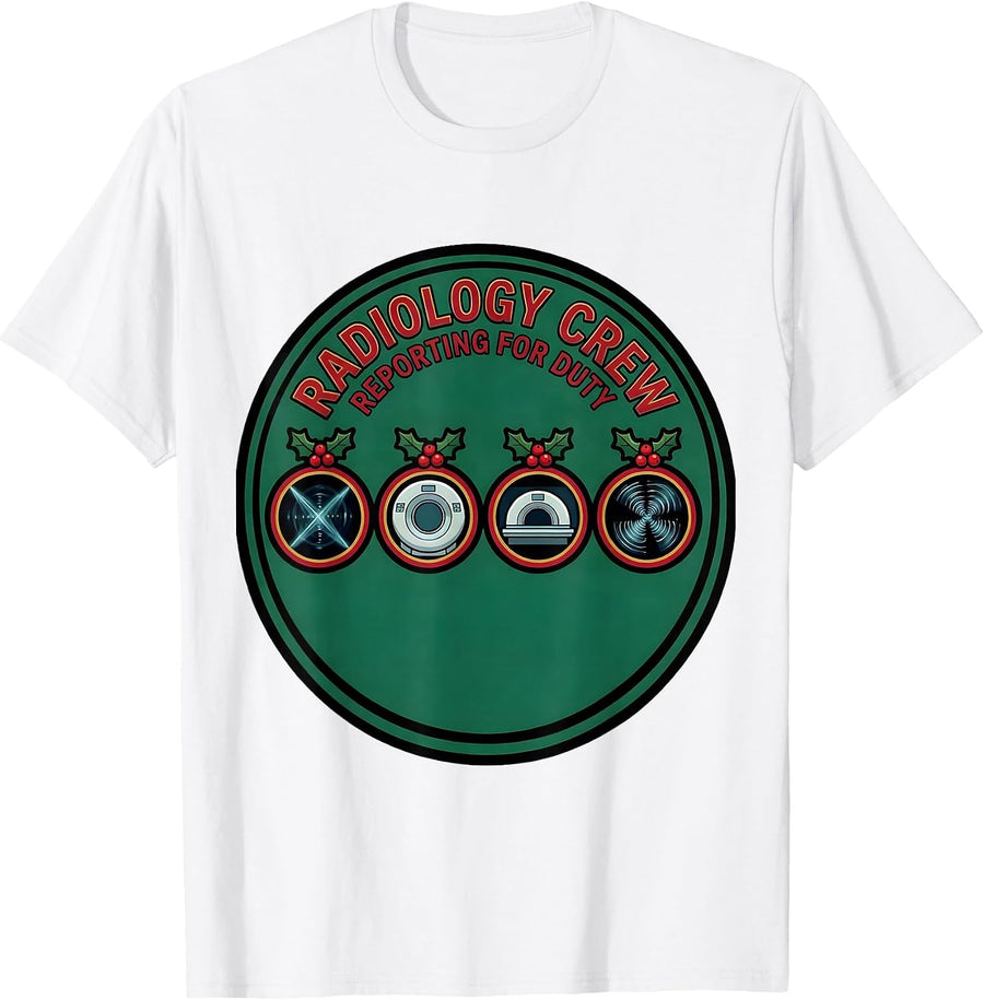 Men's Radiology Crew Reporting For Duty Funny Christmas Xray Tech T-Shirt - White