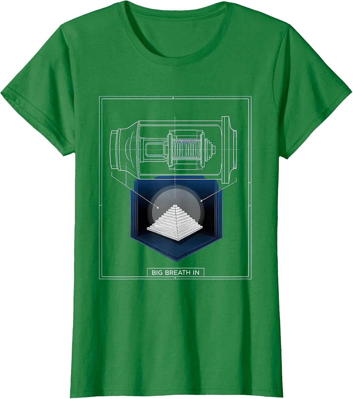 Big Breath In Technical Blueprint Radiologic Technologist T-Shirt - Kelly Green