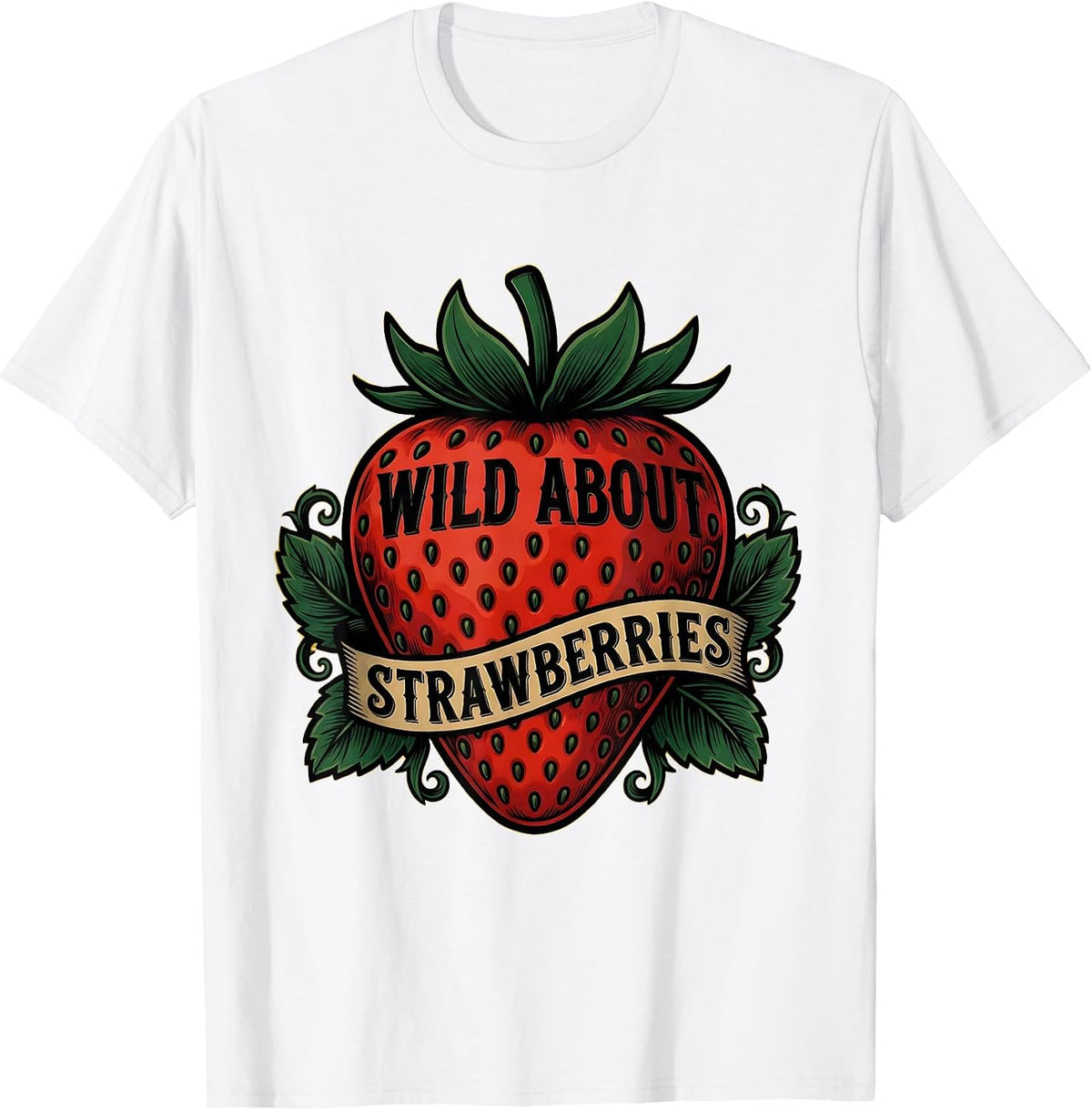 Men's Wild About Strawberries Fruit Lover Design T-Shirt - White