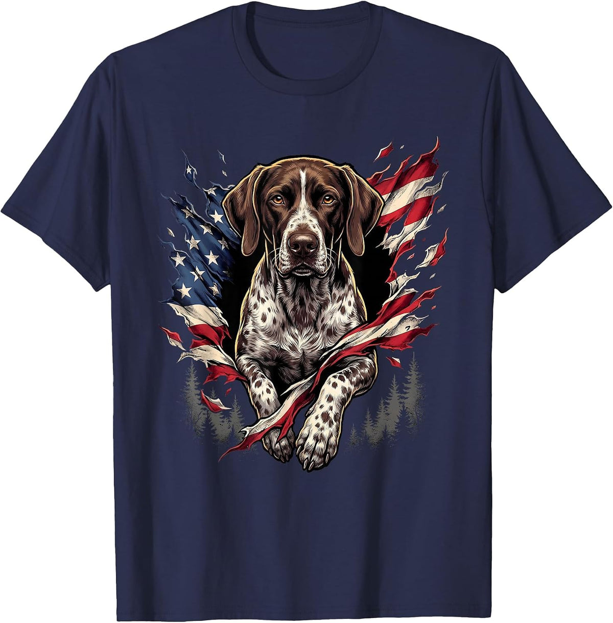 German Shorthaired Pointer American Flag GSP 4th of July T-Shirt - Navy Blue