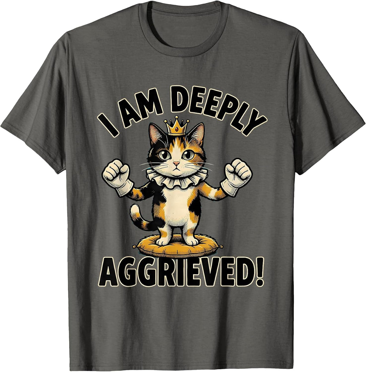 I Am Deeply Aggrieved! Retro Cartoon Cat Meme Humor T-Shirt - Asphalt Grey