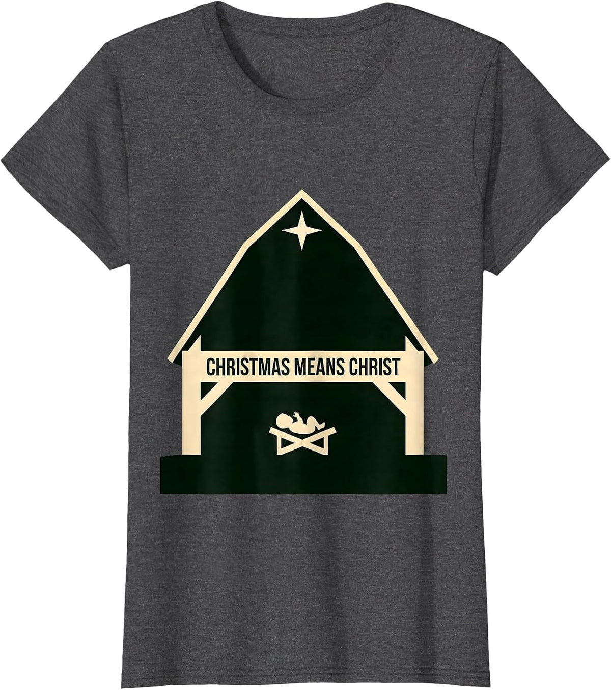 Women's Christmas Means Christ Silhouette Christian Faith Tribute T-Shirt - Dark Heather Grey