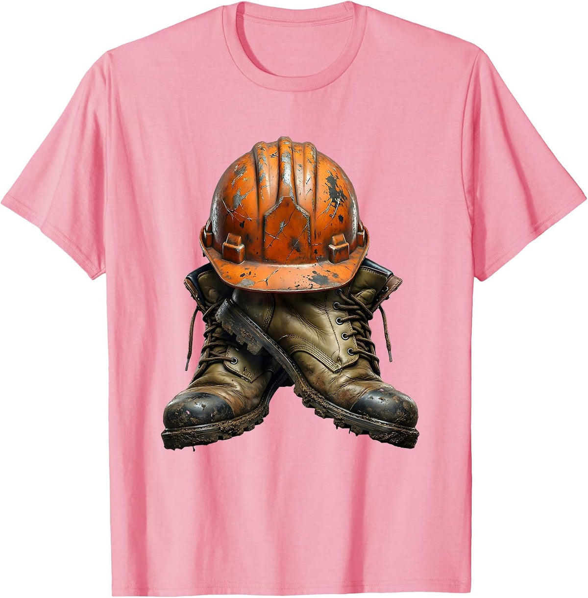 Men's Hard Hat and Work Boots Crossed Tools Graphic T-Shirt - Pink