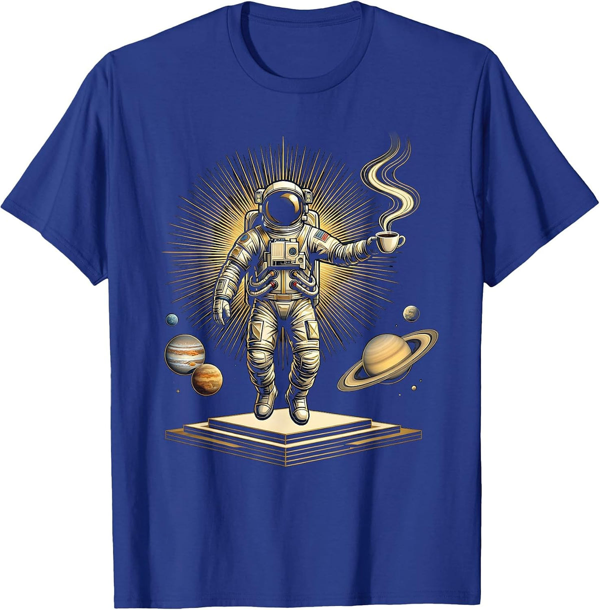 Men's Astronaut Floating With Coffee in Space T-Shirt - Royal Blue