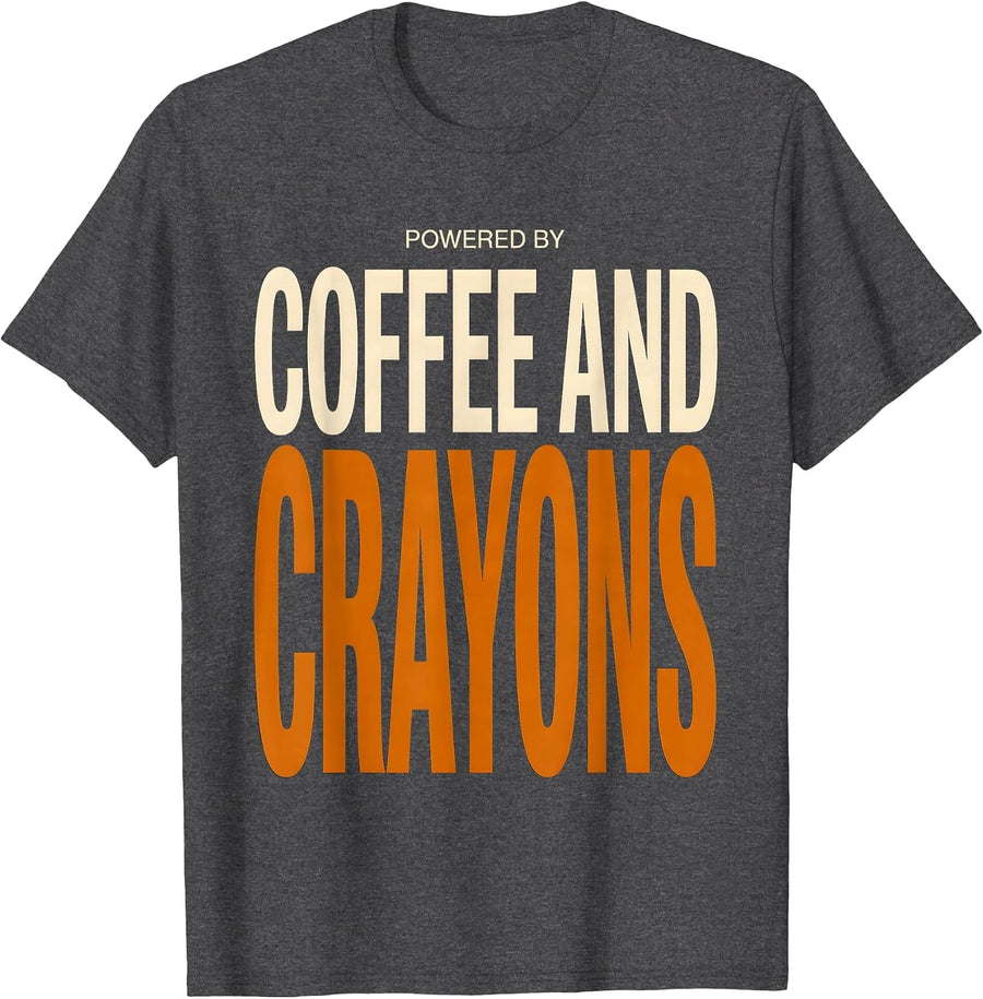 Men's Powered by Coffee and Crayons Third Grade Teacher T-Shirt - Dark Heather Grey