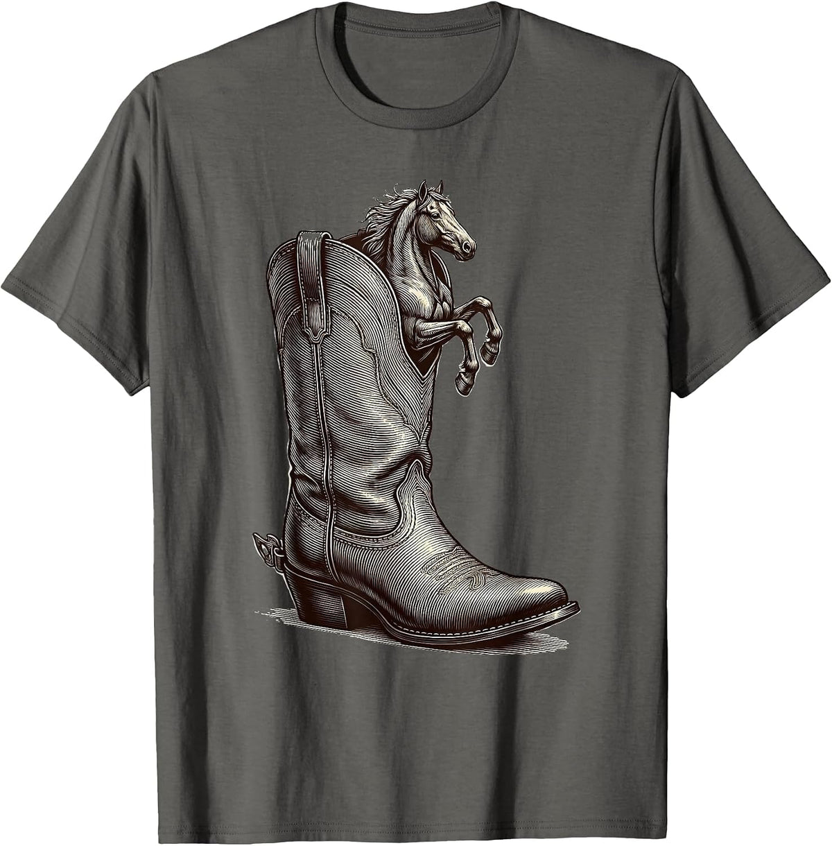 Men's Cowboy Boot Tiny Horse Illustration T-Shirt - Asphalt Grey