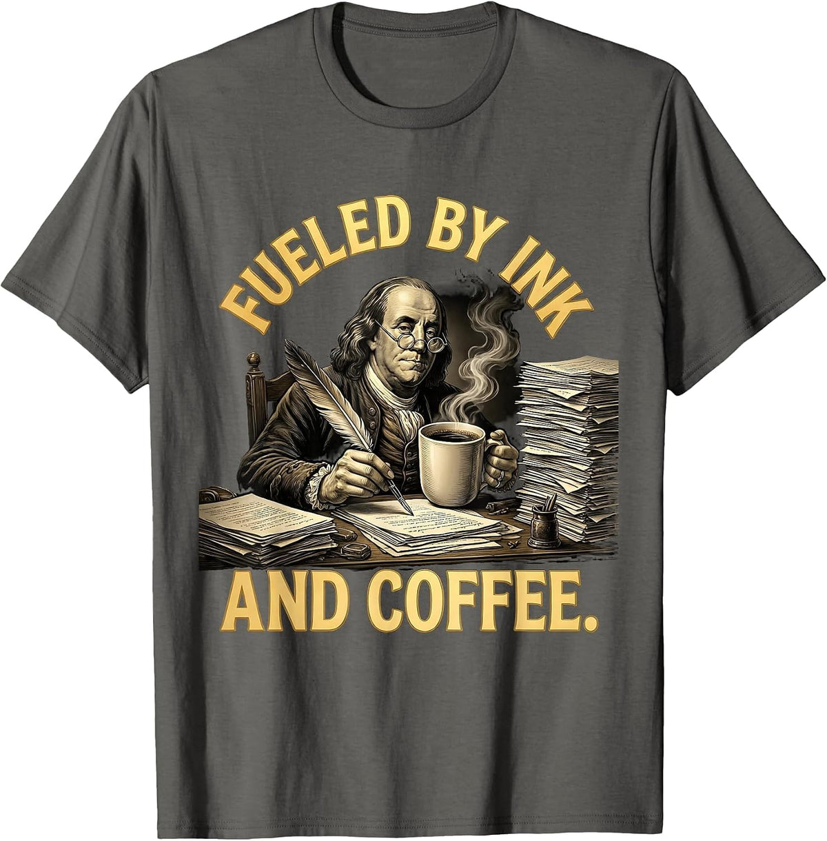 Fueled by Ink and Coffee English Teacher Design T-Shirt - Asphalt Grey
