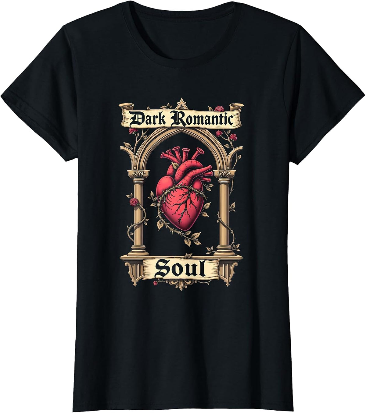 Dark Romantic Soul Gothic Design T-Shirt - Black