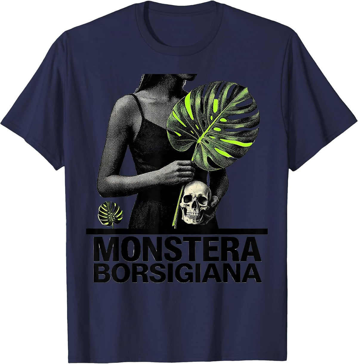 MONSTERA BORSIGIANA Grunge Dark Humor Plant Lover Skull T-Shirt - Navy Blue