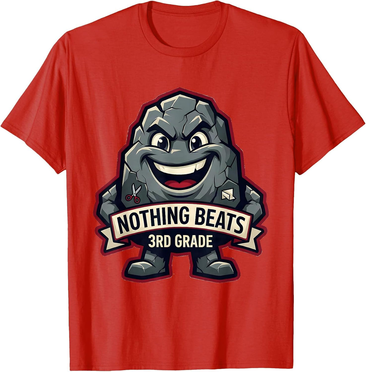 Men's Nothing Beats 3rd Grade Back to School Rock Paper Scissors T-Shirt - Red