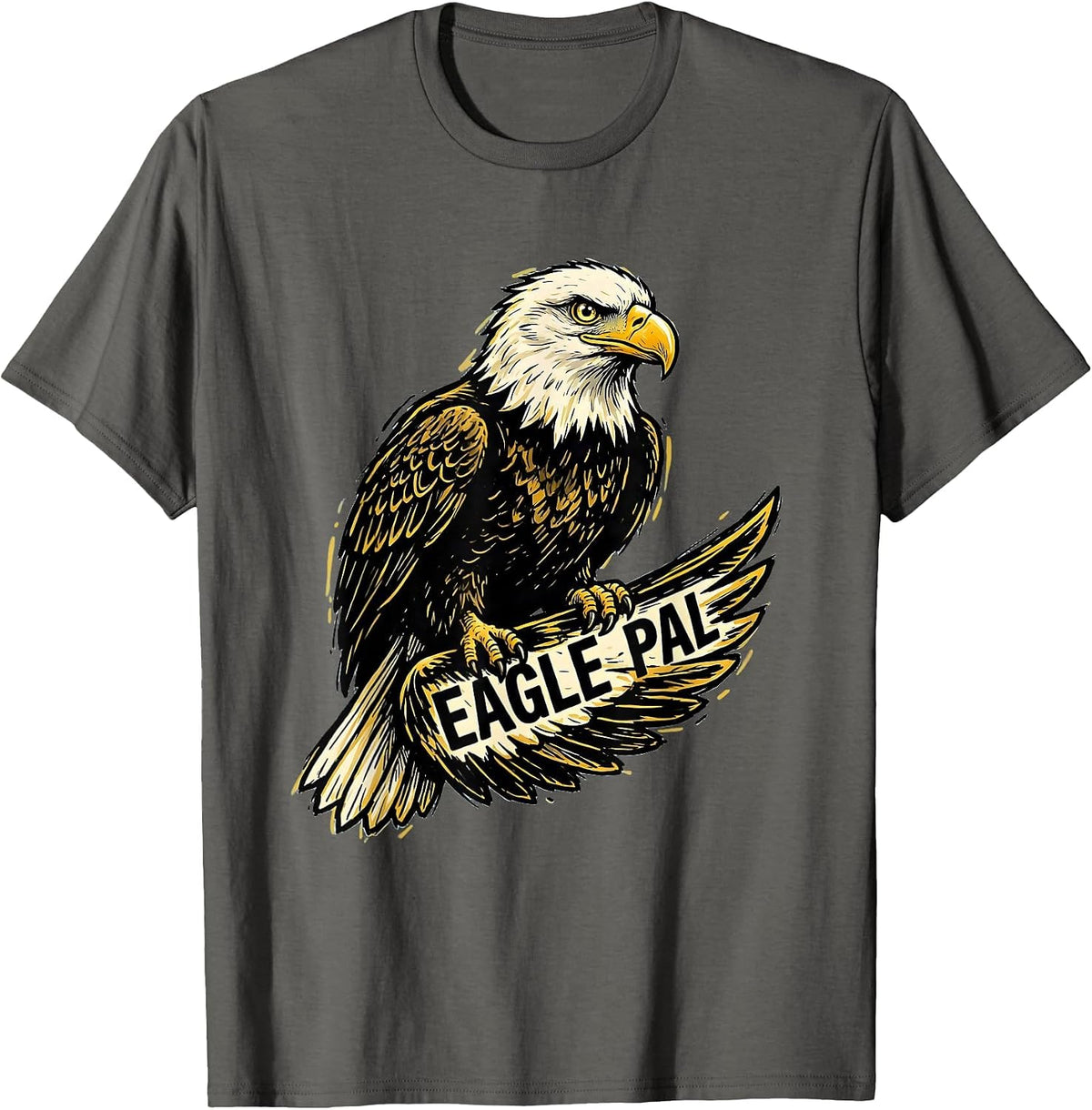 Men's Eagle Pal Playful Bald Eagle Mascot Fan Pride T-Shirt - Asphalt Grey