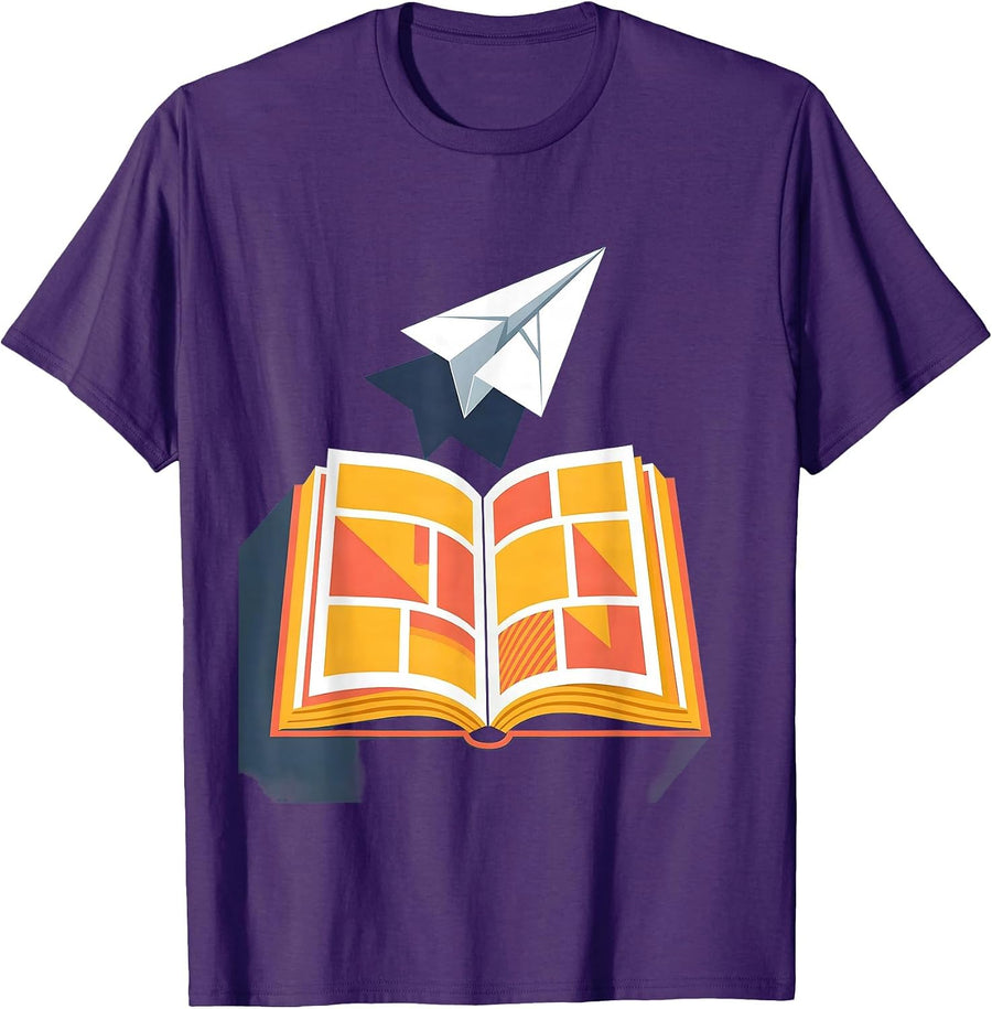 Men's Third Grade Teacher Paper Airplane Bookworm Gift T-Shirt - Purple