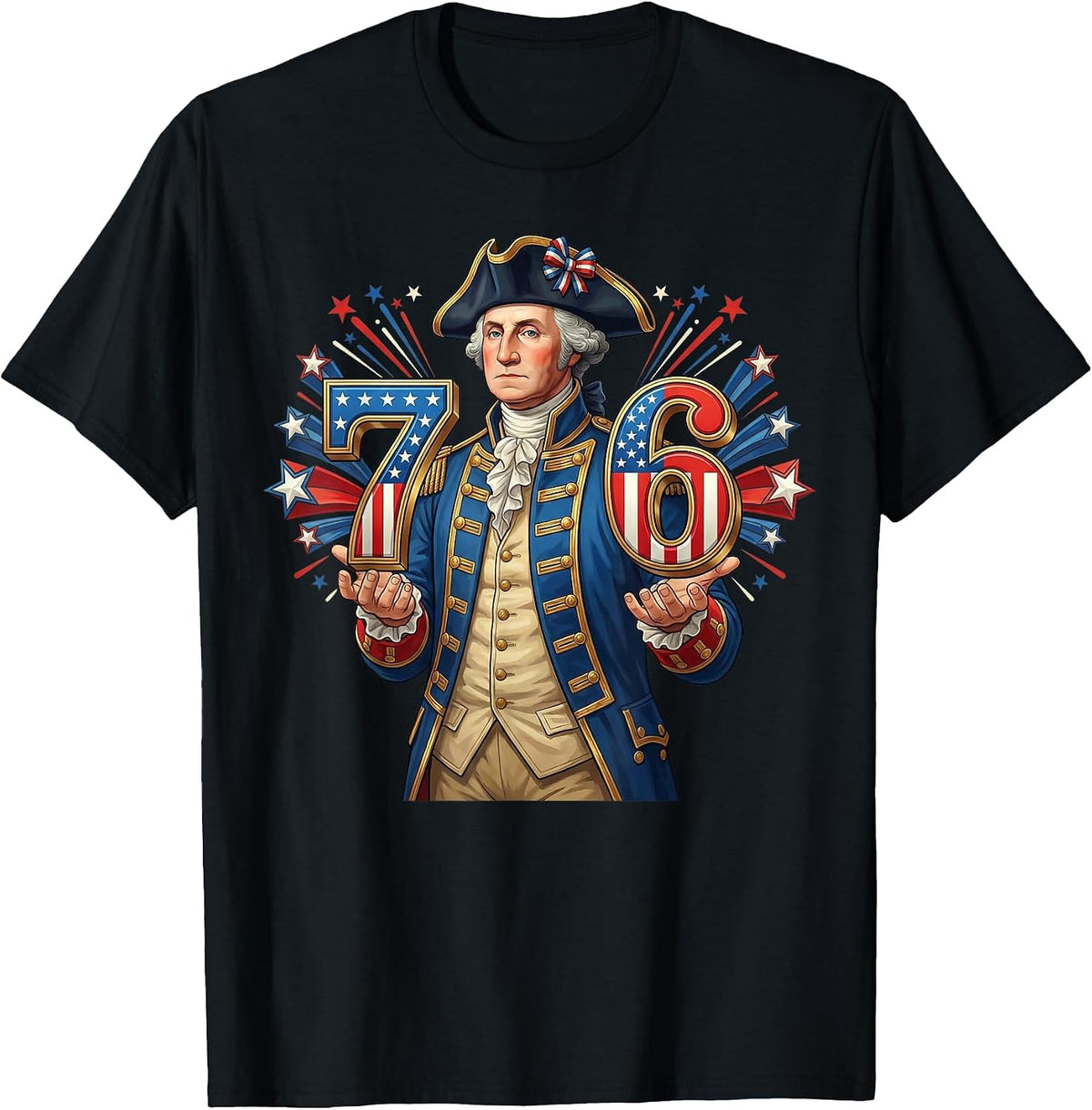6-7 7-6 George Washington Seven Six Funny 1776 4th of July T-Shirt - Black