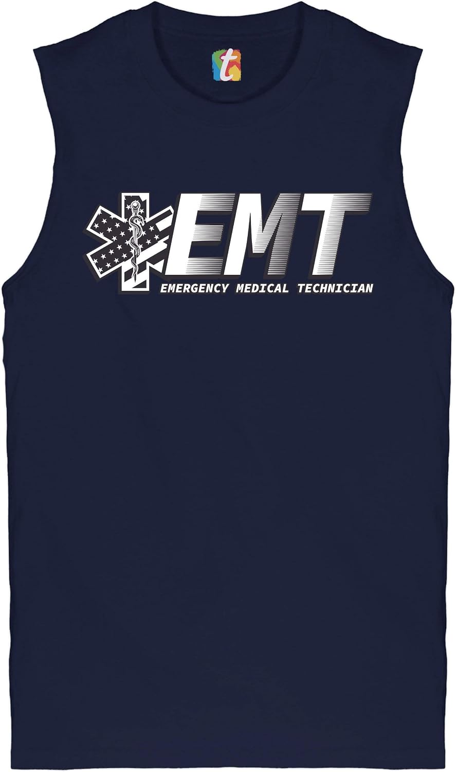 Tee Hunt EMT Emergency Medical Technician Muscle Shirt EMS Paramedic Star of Life Men's - Navy Blue