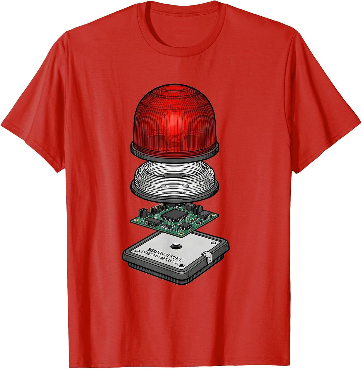 Men's Beacon Service Panic Not Included Funny EMT Paramedic Dark T-Shirt - Red