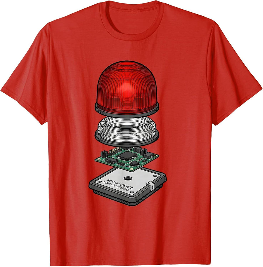 Men's Beacon Service Panic Not Included Funny EMT Paramedic Dark T-Shirt - Red