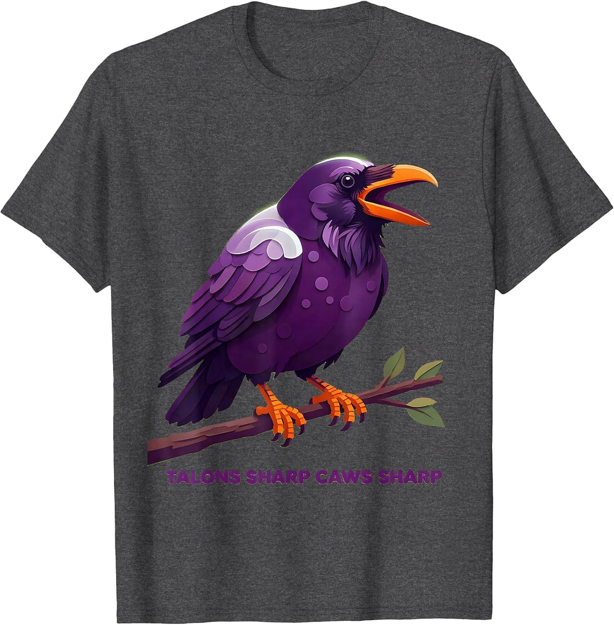 Men's Talons Sharp Caws Sharp Crow Bird Design T-Shirt - Dark Heather Grey