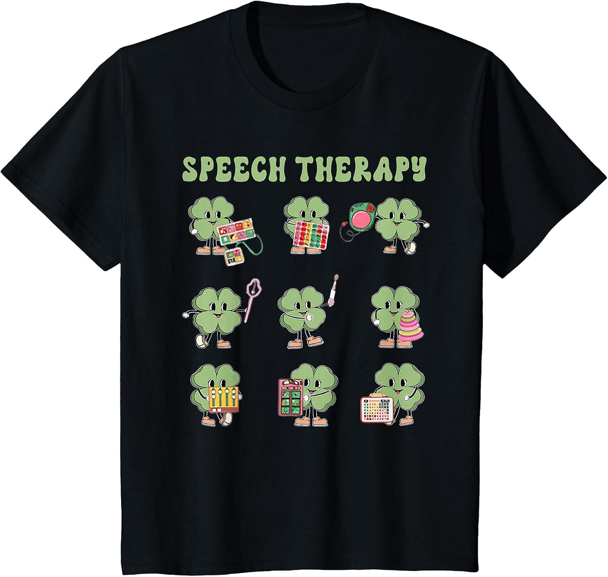 Funny Shamrock Speech Therapy St Patrick's Day SLP Therapist T-Shirt - Black