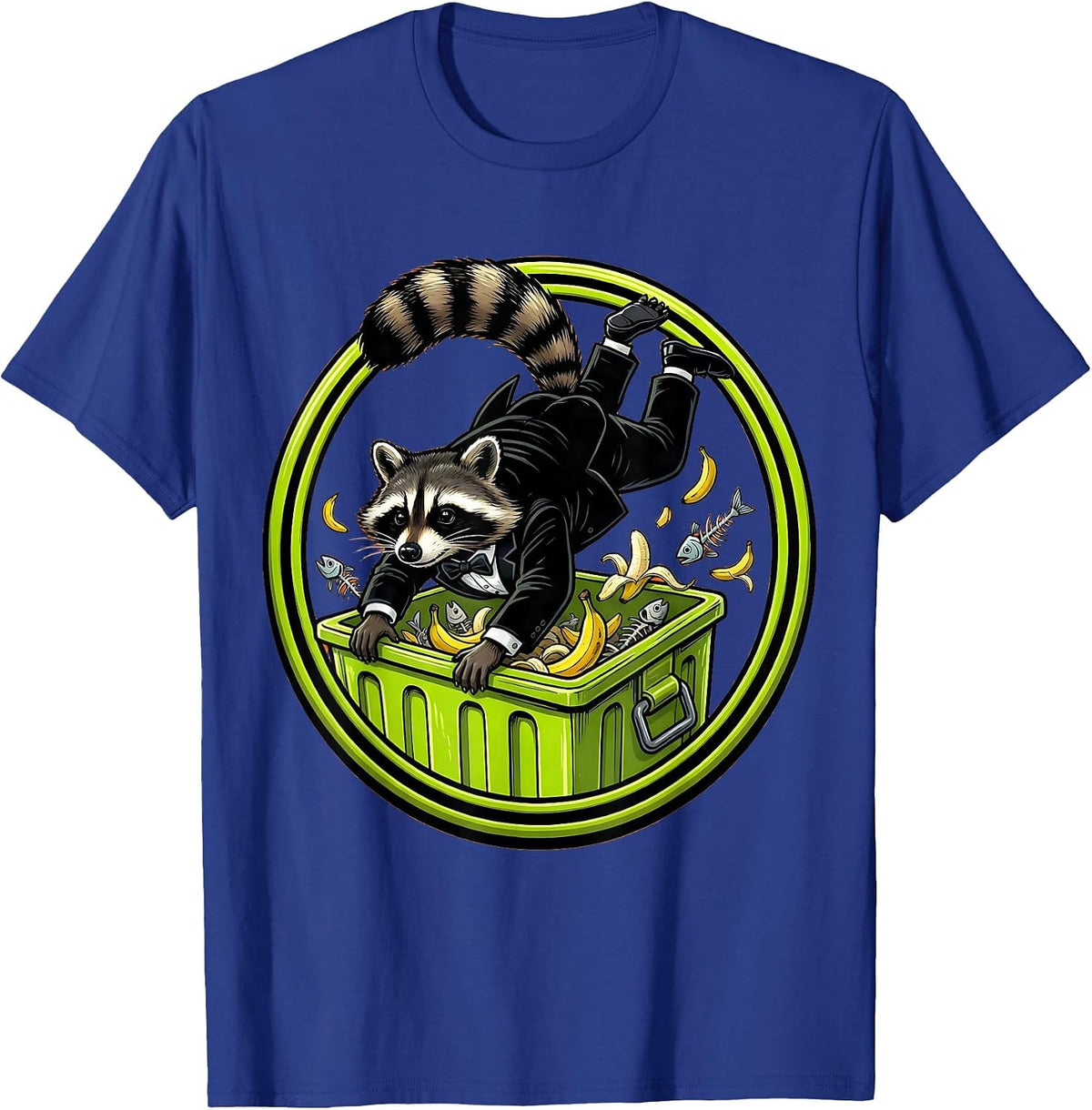 Fancy Raccoon Dumpster Diving Tuxedo Illustration T-Shirt - Royal Blue