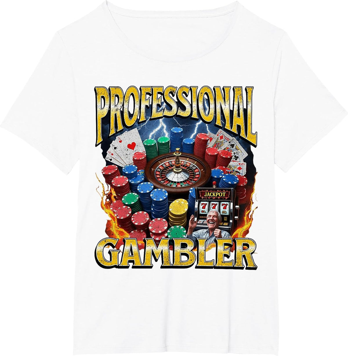 Professional Gambler Funny Gambling Meme Bootleg T-Shirt - White