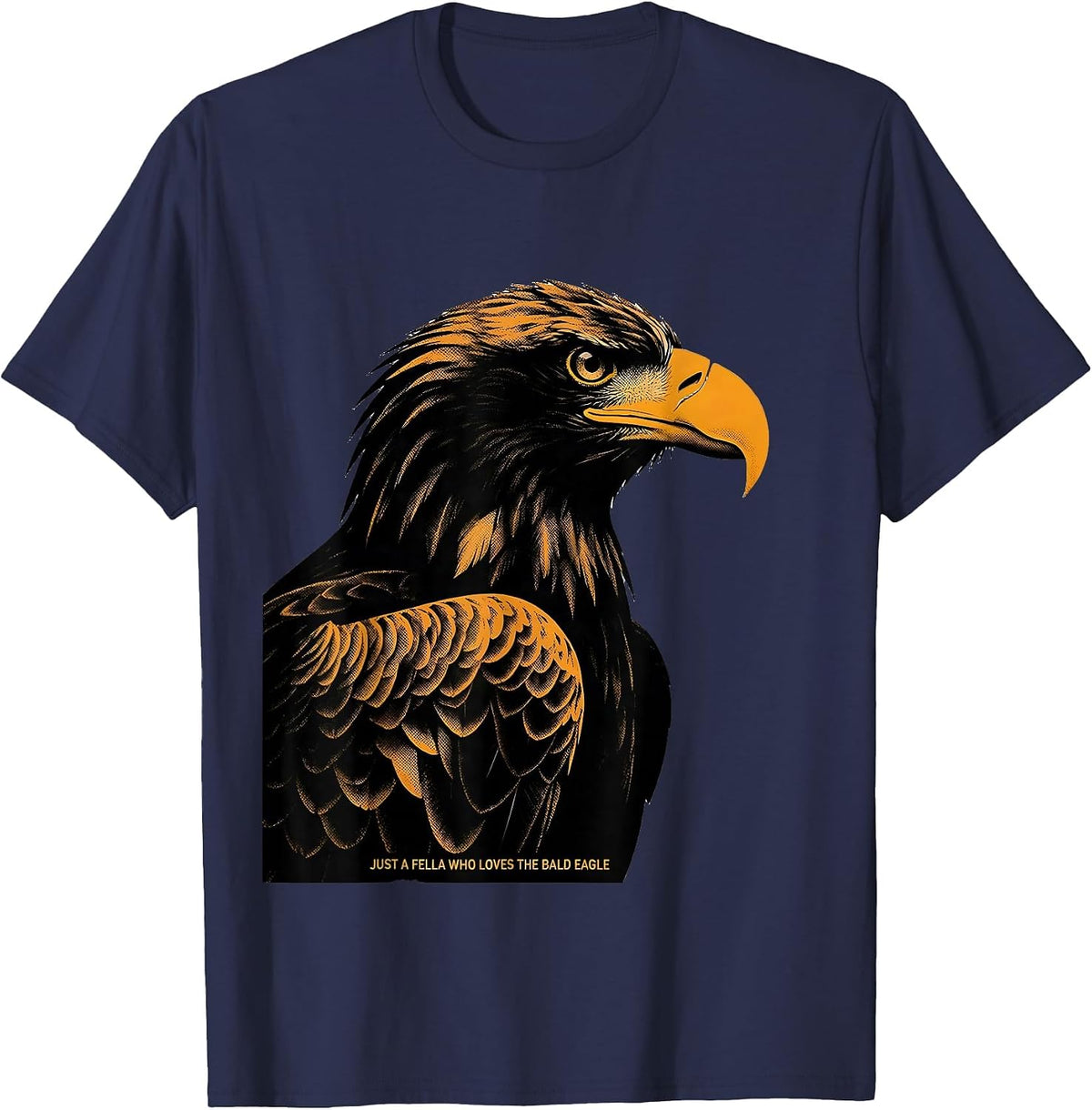 Just A Fella Who Loves The Bald Eagle Retro Patriotic T-Shirt - Navy Blue